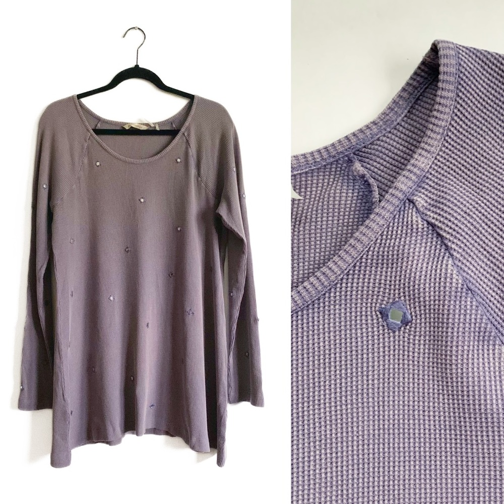 Soft Surroundings Embellished Scoop Neck Dusty Purple Thermal Shirt Large